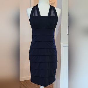 Worn Once- EN FOCUS - Navy Blue Formal Form-Fitting Halter Dress, Size 8